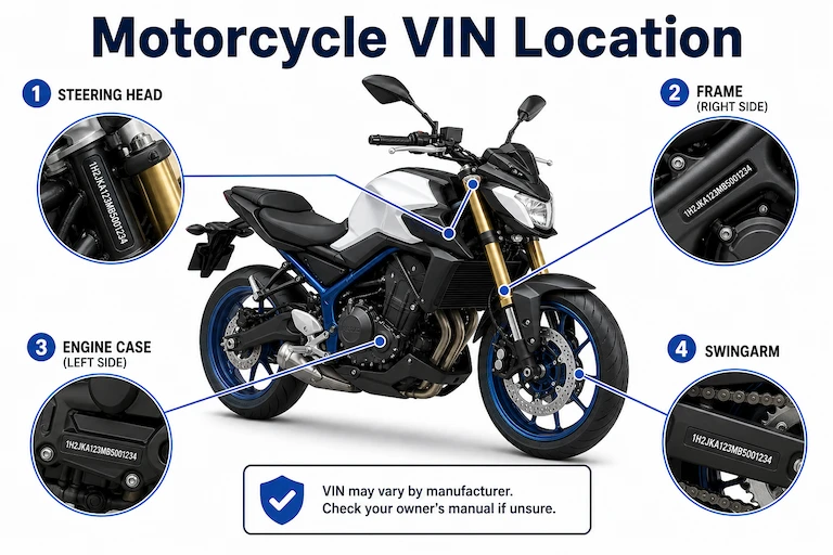 Motorcycle VIN plate and frame location