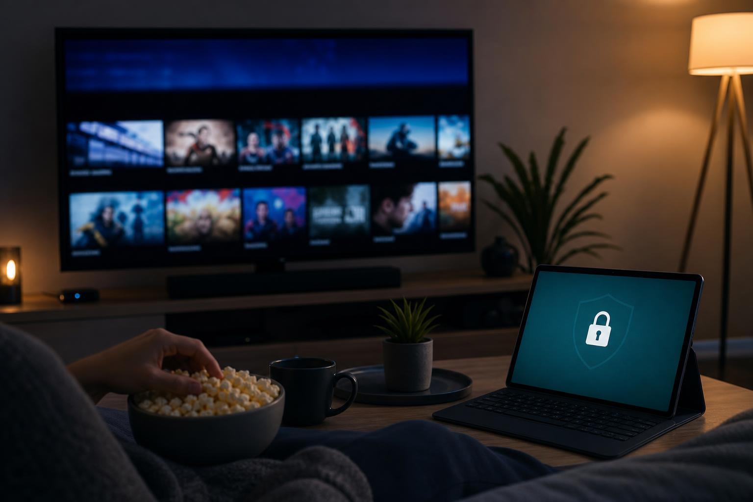 Streaming VPN guide with TV and privacy screen